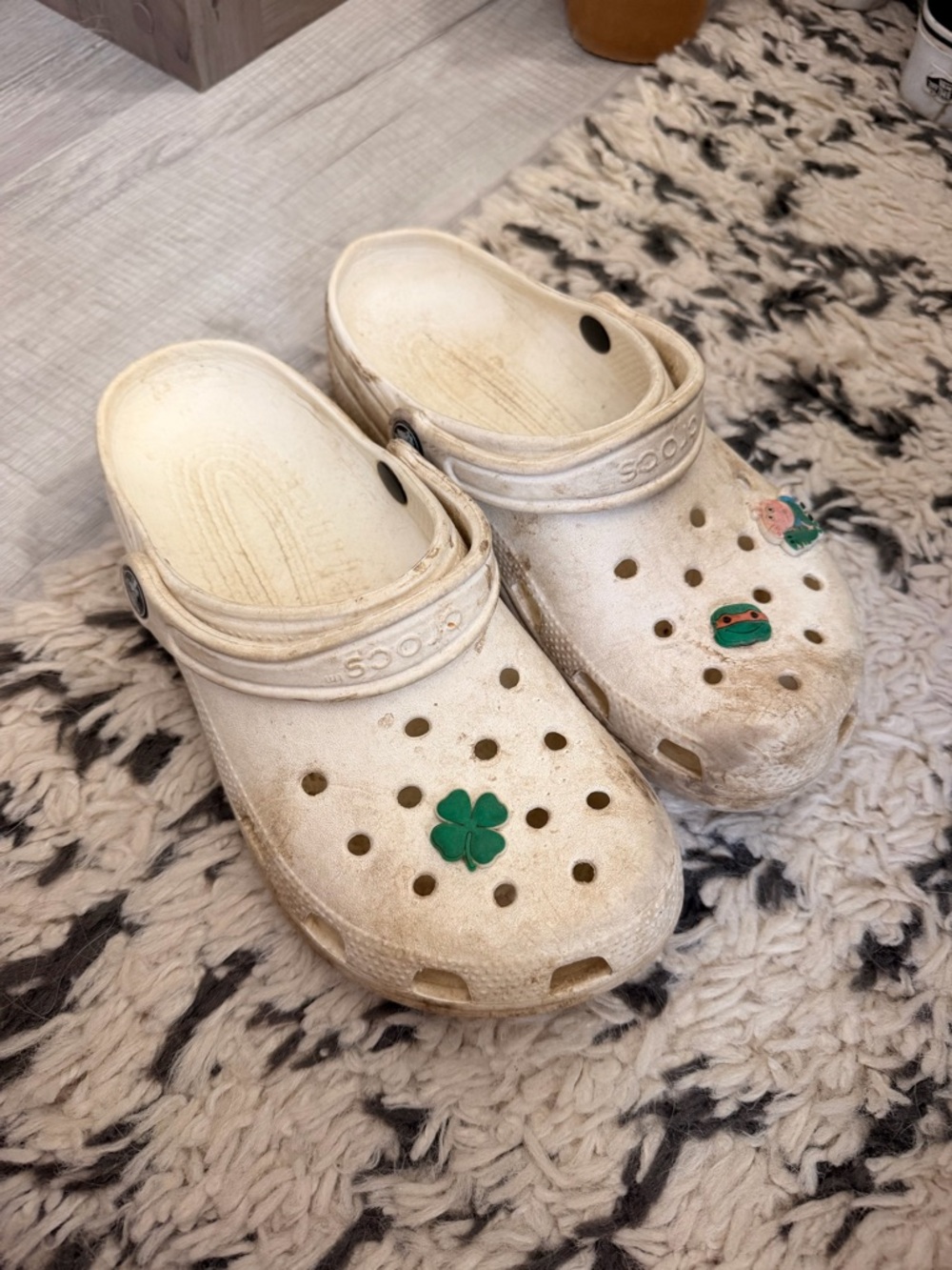CROCS White Clog with Green Charms